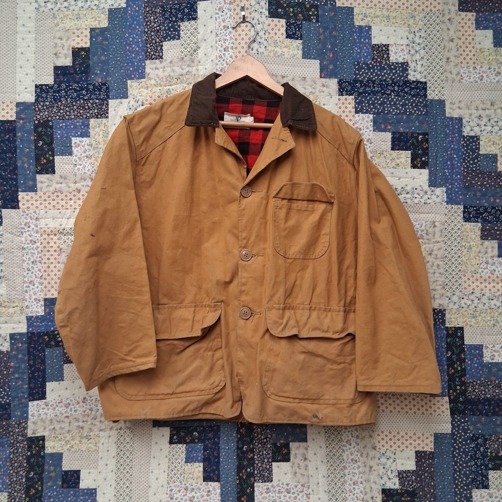 True Vintage 60s Black Sheep Canvas Hunting Jacket Coat Size Large Game Pouch